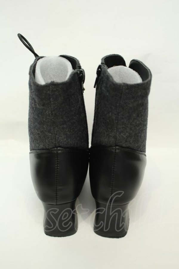 画像4: an another angelus / 細レースアップツイードコンビブーツ M クロ O-26-02-05-051-CA-SH-IG-OS (4)