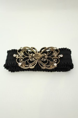 画像: axes femme / 立体バラ×蝶ゴムベルト  ゴールド×クロ O-26-02-05-036-AX-ZA-IG-OS