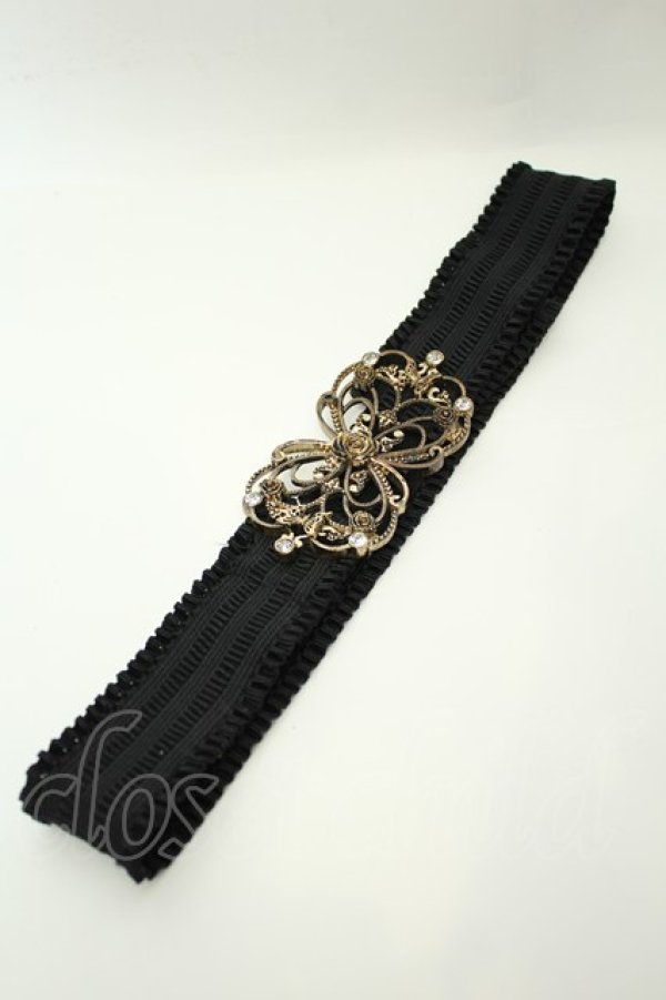 画像2: axes femme / 立体バラ×蝶ゴムベルト  ゴールド×クロ O-26-02-05-036-AX-ZA-IG-OS (2)