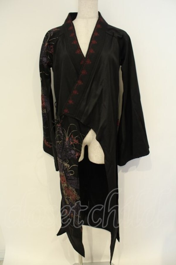 画像1: Ozz oneste / 和柄カシュクールカーディガン  ブラック O-26-02-06-031-OO-TO-OW-OS (1)