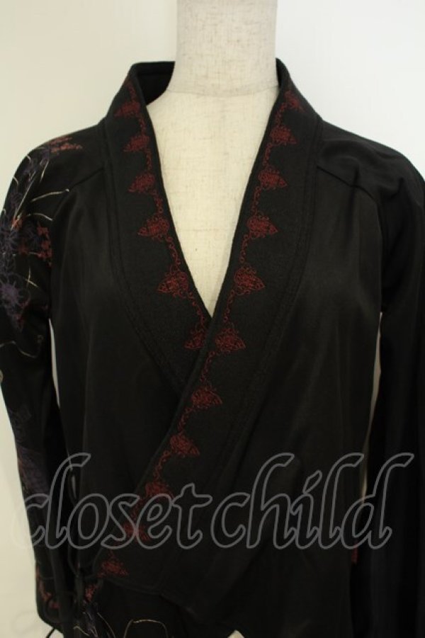 画像2: Ozz oneste / 和柄カシュクールカーディガン  ブラック O-26-02-06-031-OO-TO-OW-OS (2)