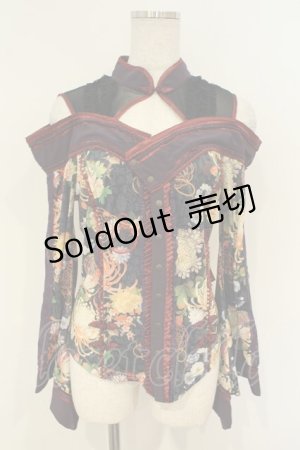 画像: Ozz oneste / 和チャイナオフショルブラウス  ブラック×ワイン×パープル O-26-02-06-035-OO-BL-OW-OS
