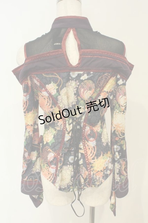 画像4: Ozz oneste / 和チャイナオフショルブラウス  ブラック×ワイン×パープル O-26-02-06-035-OO-BL-OW-OS (4)