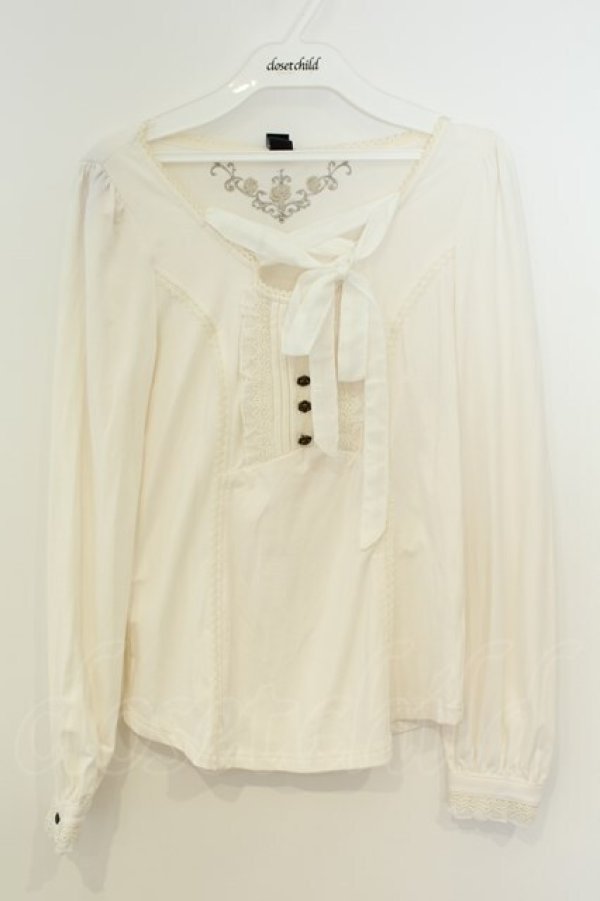 画像1: Ozz oneste / レースアップ裏起毛カットソー  ホワイト O-26-02-06-041-OO-TO-OW-OS (1)