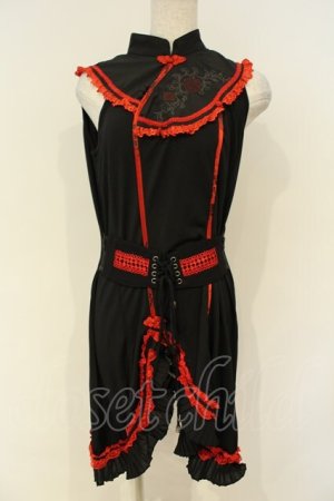 画像: Ozz oneste / 華刺しゅうチャイナノースリーブワンピース  ブラック×レッド O-26-02-06-042-OO-OP-OW-OS