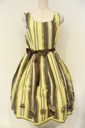 画像: LIEF / クラウンレジメンタルストライプジャンパースカート  イエロー O-26-02-06-045-LO-OP-IG-OS