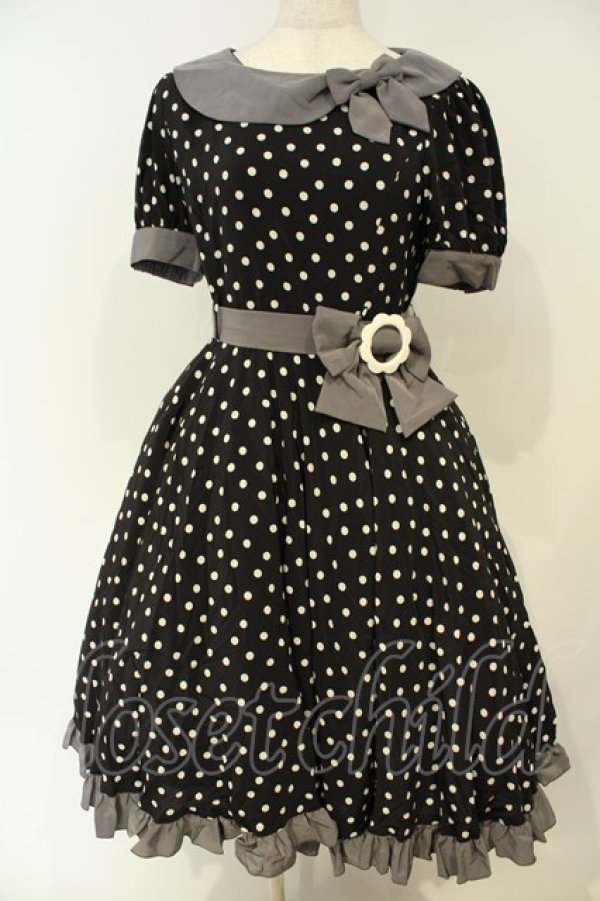 画像1: metamorphose / リボンカラーワンピース（ドット）  クロ O-26-02-06-052-ME-OP-OW-OS (1)