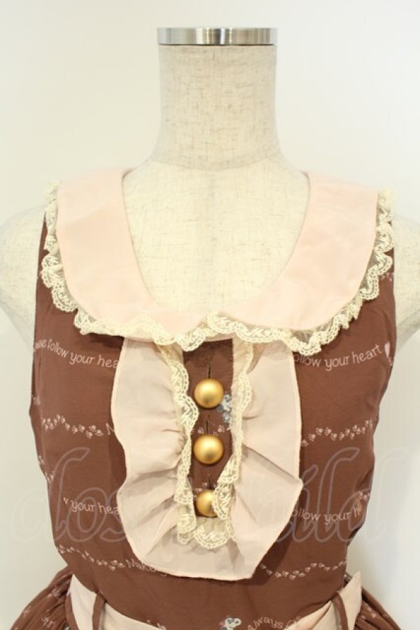 画像2: metamorphose / ベル　襟付きジャンパースカート  ロゴ柄/ブラウン O-26-02-06-053-ME-OP-OW-OS (2)