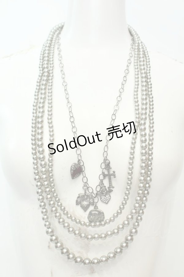 画像1: axes femme / モチーフ使い多連パールネックレス  シルバー O-26-02-06-1065-AX-AC-OW-OS (1)