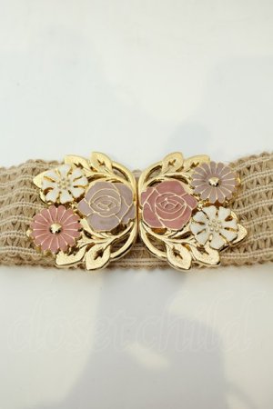 画像: axes femme / 蝶＆フラワーモチーフゴムベルト  キナリ O-26-02-06-1092-AX-ZA-OW-OS