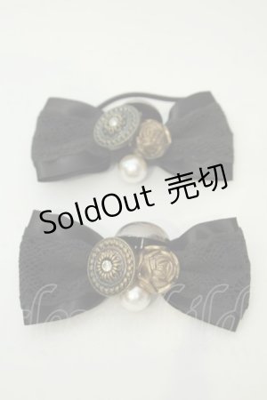 画像: axes femme / ボタン使いリボンヘアゴム2個セット  クロ O-26-02-06-1120-AX-AC-OW-OS