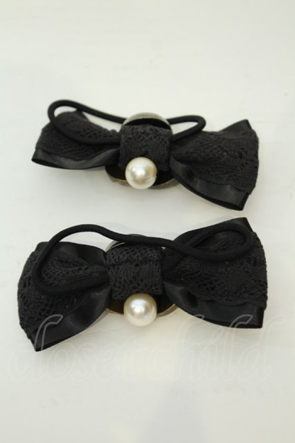 画像2: axes femme / ボタン使いリボンヘアゴム2個セット  クロ O-26-02-06-1120-AX-AC-OW-OS (2)