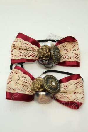 画像: axes femme / ボタン使いリボンヘアゴム2個セット  ワイン O-26-02-06-1126-AX-AC-OW-OS