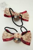 画像2: axes femme / ボタン使いリボンヘアゴム2個セット  ワイン O-26-02-06-1126-AX-AC-OW-OS (2)