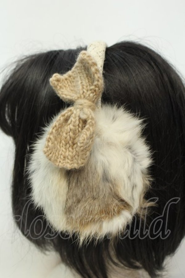 画像2: LOLITAその他 / ラビットファー耳当て  ベージュリボン O-26-02-06-1138-LO-ZA-OW-OS (2)