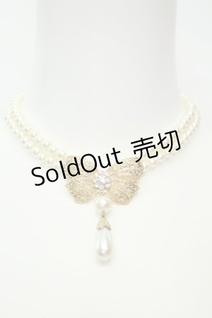 画像: axes femme / リボンモチーフパールチョーカー  シロ×ゴールド O-26-02-06-1039-AX-AC-OW-OS