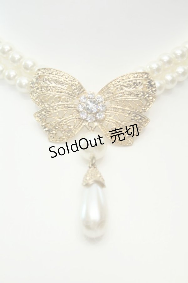 画像2: axes femme / リボンモチーフパールチョーカー  シロ×ゴールド O-26-02-06-1039-AX-AC-OW-OS (2)