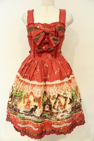 画像: BABY,THE STARS SHINE BRIGHT / My little red riding hood柄ドットリボンジャンパースカート  えんじ O-26-02-06-057-BA-OP-OW-OS