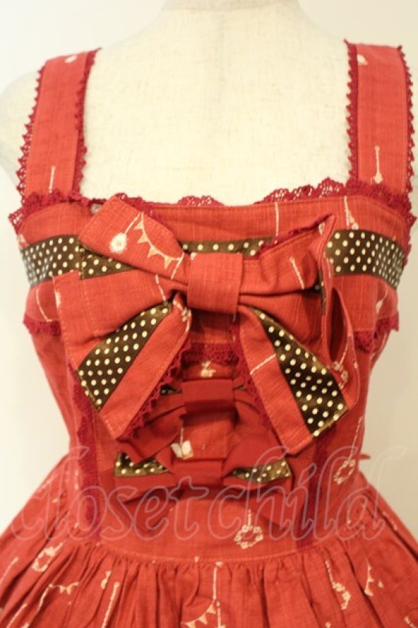 画像2: BABY,THE STARS SHINE BRIGHT / My little red riding hood柄ドットリボンジャンパースカート  えんじ O-26-02-06-057-BA-OP-OW-OS (2)