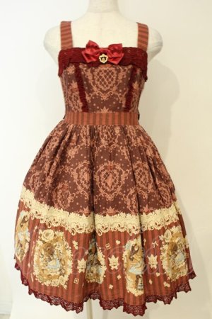 画像: BABY,THE STARS SHINE BRIGHT / BABYジャンパースカート（Disney Alice in Wonderland〜Episode of The Party〜柄）  えんじ O-26-02-06-059-BA-OP-OW-OS