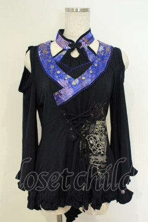 画像: Ozz oneste / チャイナジャガードオフショルプルオーバー  ネイビー O-26-02-06-014-OO-TO-OW-OS