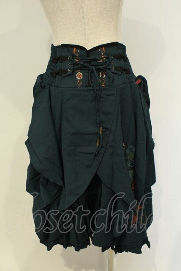 画像5: Ozz oneste / チャイナ刺繍スカート  グリーン O-26-02-06-015-OO-SK-OW-OS (5)