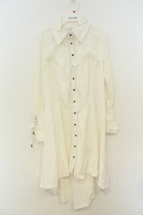 画像1: Ozz oneste / レースフリルシャツワンピース  ホワイト O-26-02-06-017-OO-OP-OW-OS (1)