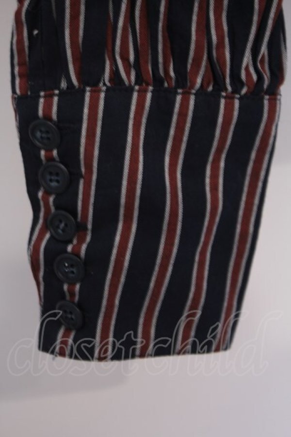 画像2: metamorphose / ロゴリボン付丸襟ブラウス  紺エンジレジメン O-26-02-07-004-ME-TO-OW-OS (2)