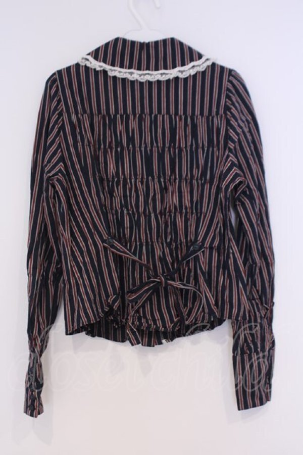 画像3: metamorphose / ロゴリボン付丸襟ブラウス  紺エンジレジメン O-26-02-07-004-ME-TO-OW-OS (3)