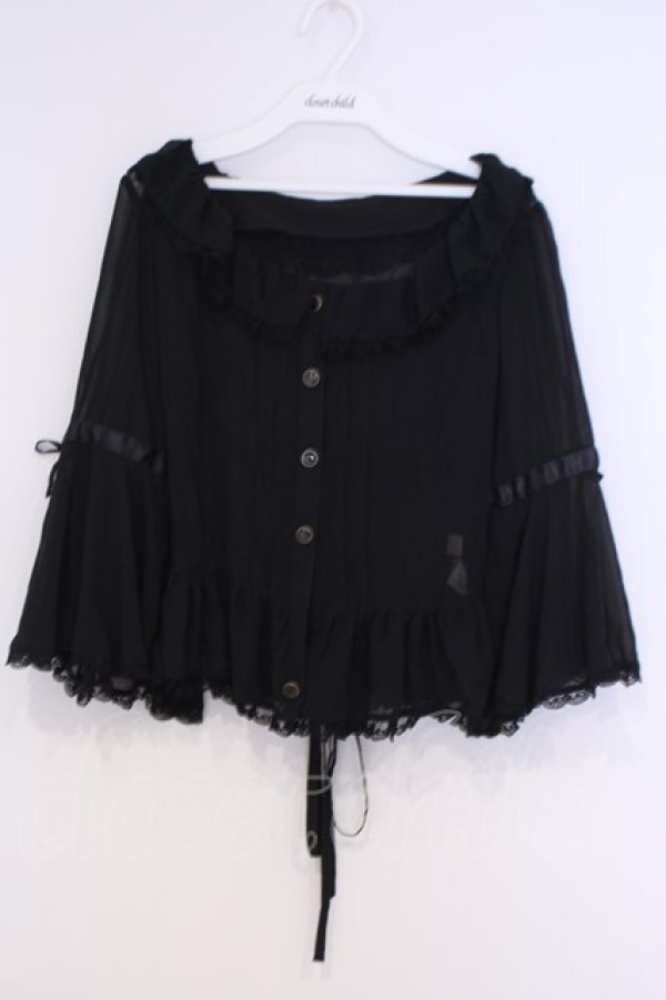 画像1: metamorphose / シフォンラッパ袖ブラウス  クロ O-26-02-07-006-ME-BL-OW-OS (1)