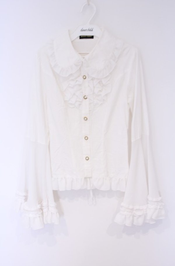 画像1: ATELIER PIERROT / 丸衿フリル姫袖ブラウス  ホワイト O-26-02-07-1006-EL-BL-OW-OS (1)