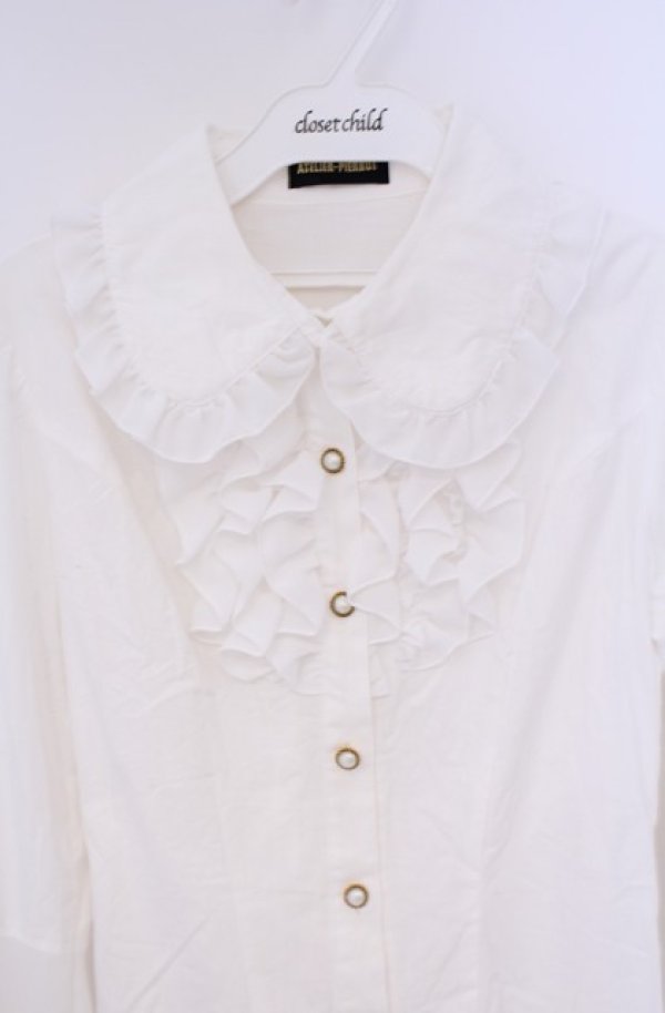 画像2: ATELIER PIERROT / 丸衿フリル姫袖ブラウス  ホワイト O-26-02-07-1006-EL-BL-OW-OS (2)