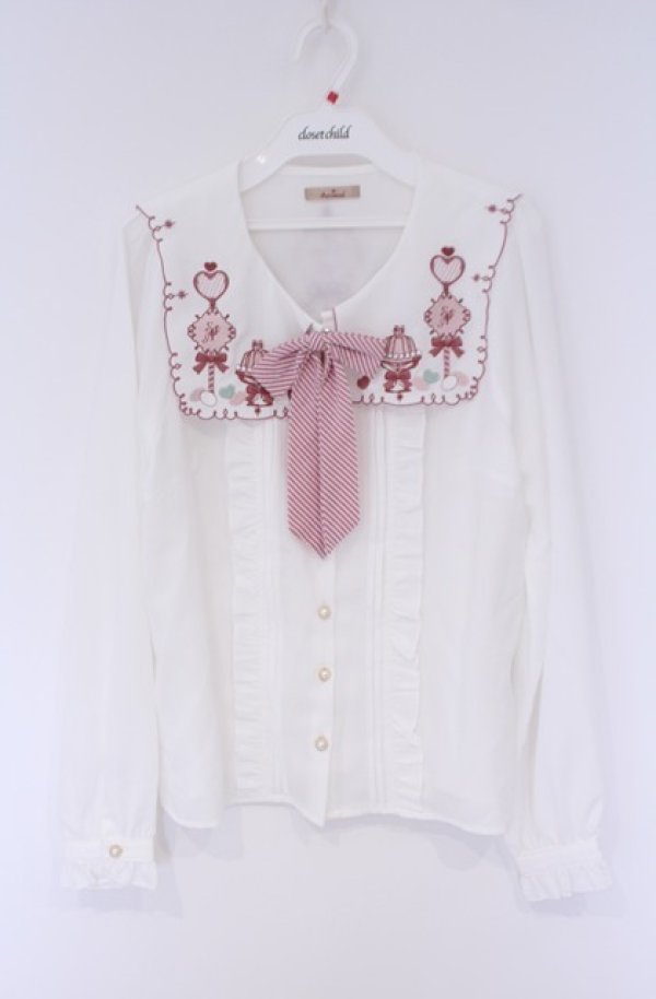 画像1: Amavel / お菓子の国の女王ブラウス  シロ×ピンク O-26-02-07-1007-CA-BL-IG-OS (1)