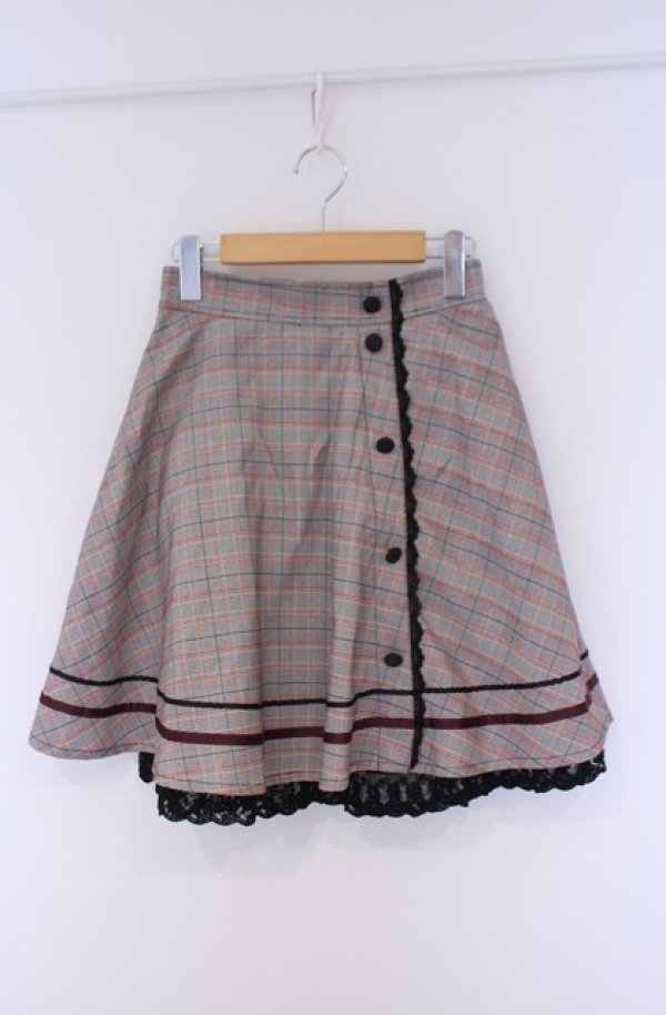 画像1: axes femme POETIQUE / 釦デザインチェックスカート M ピンクｘグレー O-26-02-07-1025-AX-SK-YM-OS (1)