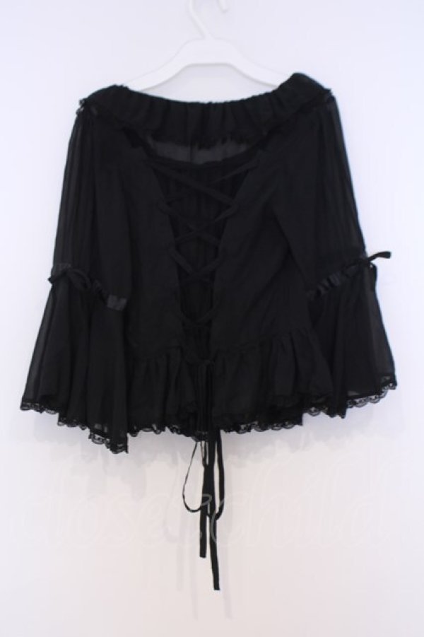 画像4: metamorphose / シフォンラッパ袖ブラウス  クロ O-26-02-07-006-ME-BL-OW-OS (4)