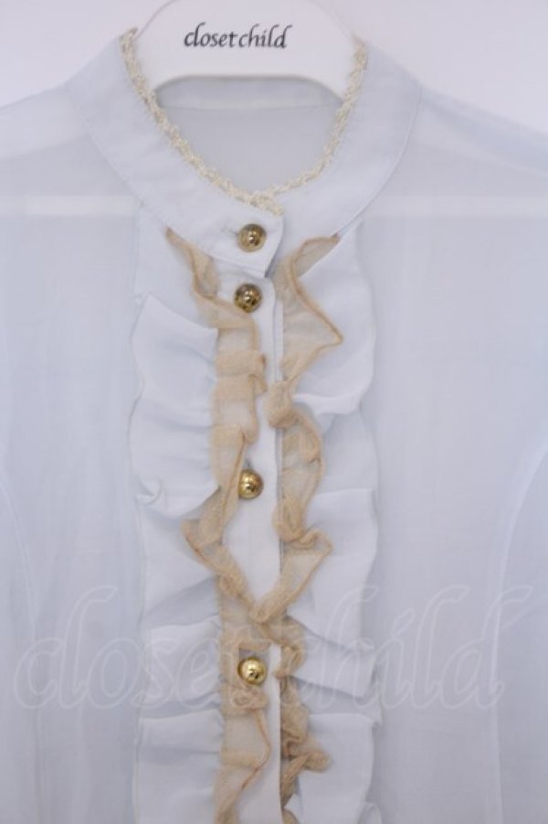 画像2: metamorphose / シフォンチュールブラウス  サックス O-26-02-07-007-ME-BL-OW-OS (2)