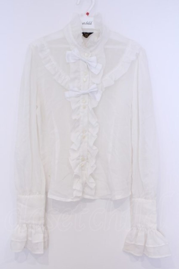 画像1: ALICE and the PIRATES / 立衿シフォンブラウス  シロ O-26-02-07-009-PA-BL-OW-OS (1)