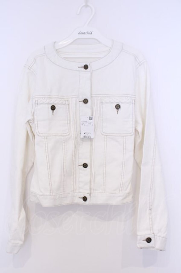 画像1: axes femme / ブレードノーカラーデニムジャケット L シロ O-26-02-07-016-AX-JA-IG-OS (1)