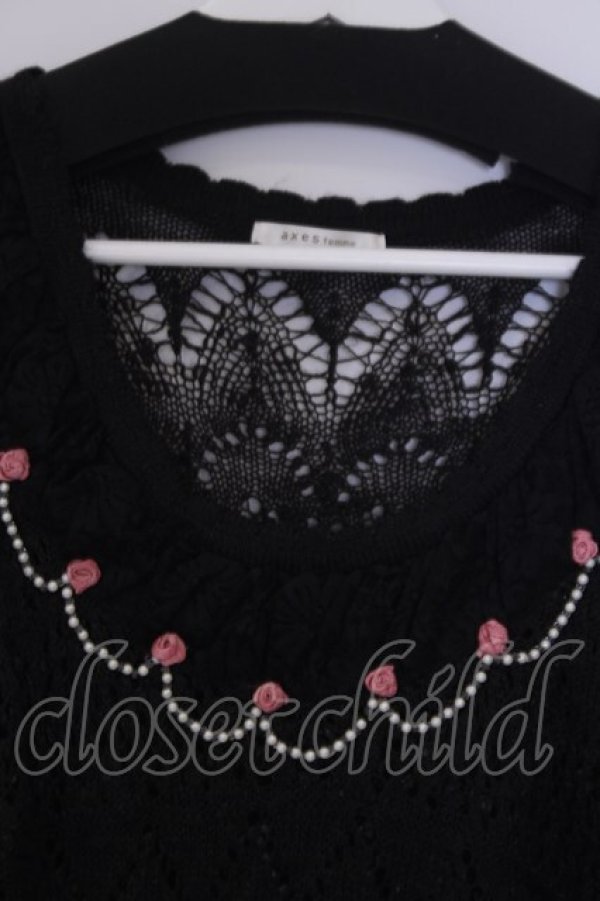 画像2: axes femme / 巻き薔薇パールニットトップス M クロ O-26-02-07-017-AX-TO-IG-OS (2)