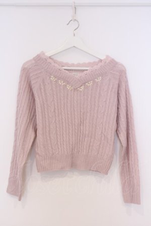 画像: axes femme / Vネックビジューニット M ピンク O-26-02-07-027-AX-TO-IG-OS