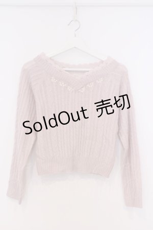 画像: axes femme / Vネックビジューニット M ピンク O-26-02-07-027-AX-TO-IG-OS