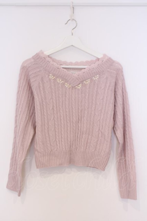 画像1: axes femme / Vネックビジューニット M ピンク O-26-02-07-027-AX-TO-IG-OS (1)