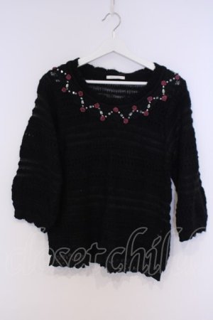 画像: axes femme / ローズ＆ビジューニットプルオーバー M クロ O-26-02-07-029-AX-TO-IG-OS