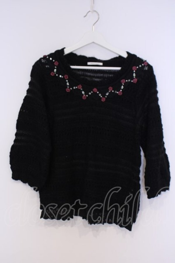 画像1: axes femme / ローズ＆ビジューニットプルオーバー M クロ O-26-02-07-029-AX-TO-IG-OS (1)