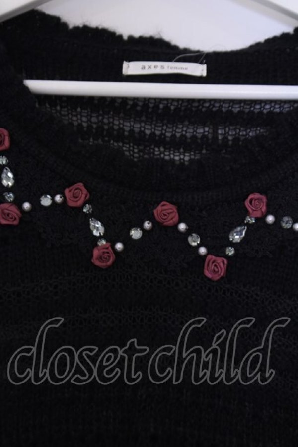 画像2: axes femme / ローズ＆ビジューニットプルオーバー M クロ O-26-02-07-029-AX-TO-IG-OS (2)