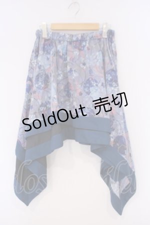 画像: gouk / 和柄アシメロングスカート  ブルー系 O-26-02-09-038-GO-SK-OW-OS