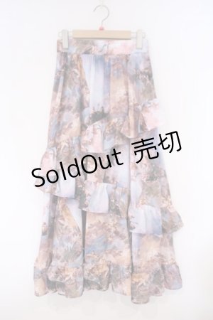 画像: axes femme NOSTALGIE / 天使柄フリルロングスカート M サックス系 O-26-02-09-043-AX-SK-OW-OS