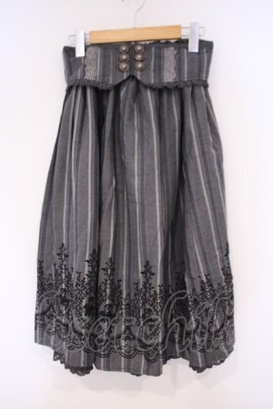 画像: axes femme / 裾フロッキーローズストライプスカート M グレー O-26-02-09-053-AX-SK-OW-OS
