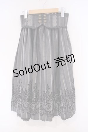 画像: axes femme / 裾フロッキーローズストライプスカート M グレー O-26-02-09-053-AX-SK-OW-OS