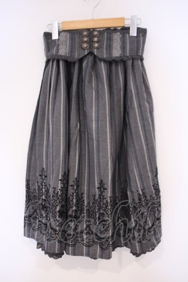 画像1: axes femme / 裾フロッキーローズストライプスカート M グレー O-26-02-09-053-AX-SK-OW-OS (1)